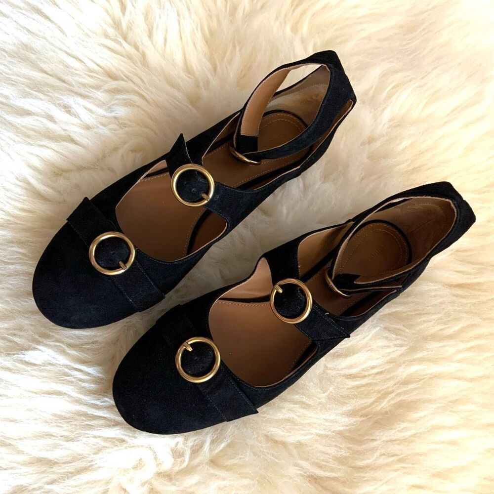 CHLOÉ Multi-strap Suede Ballet Flats (Sz 39.5)